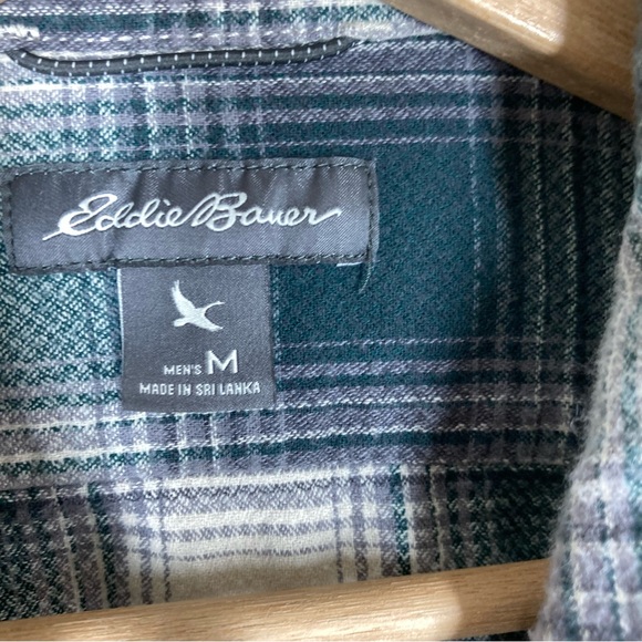 Eddie Bauer Western Shirt Plaid Button Up Snap Perl Mens M Long Sleeves Green - Picture 11 of 13